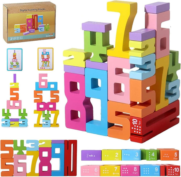Wooden Number Building Blocks,20Pcs Stacking Toys for 3+ Years Old Kids,Educational Montessori Learning Toys,Counting Math Balance Competition