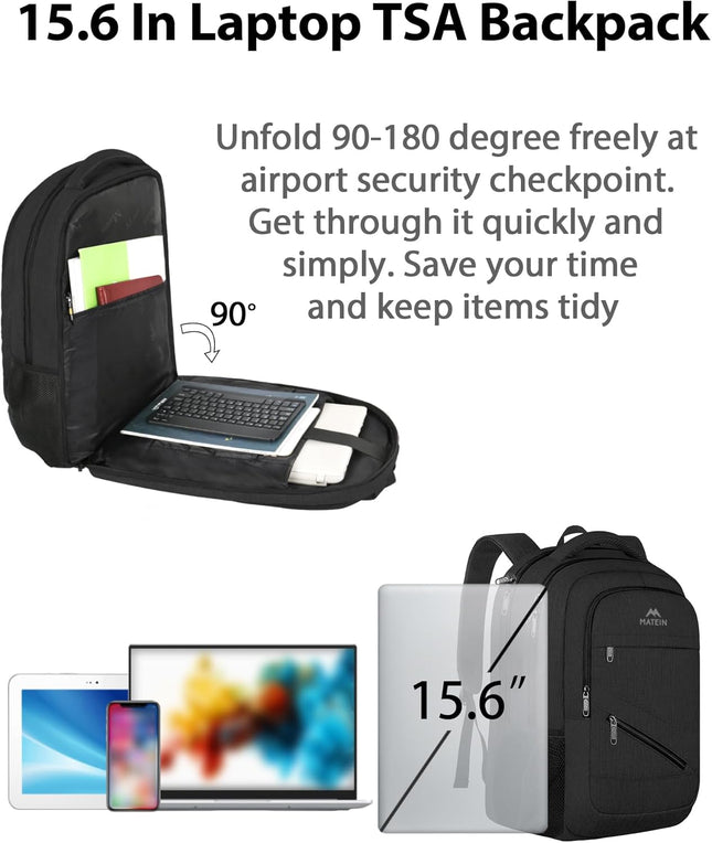 MATEIN 15.6 Inch Backpack for Men Women, Professional Business Laptop Backpack with Multiple Organization Pockets, Water