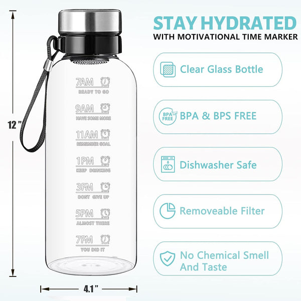 64 OZ Glass Water Bottle, Large Borosilicate Glass Drinking Bottles Black 64 Ounces