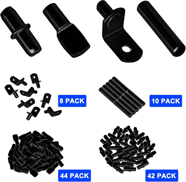 104Pcs Shelf Pins Pegs Kit,4 Styles Shelf Support Pegs,Bookshelf Pegs for Shelves,Cabinet Shelf Bracket Pegs Shelf Holders Pins for Kitchen