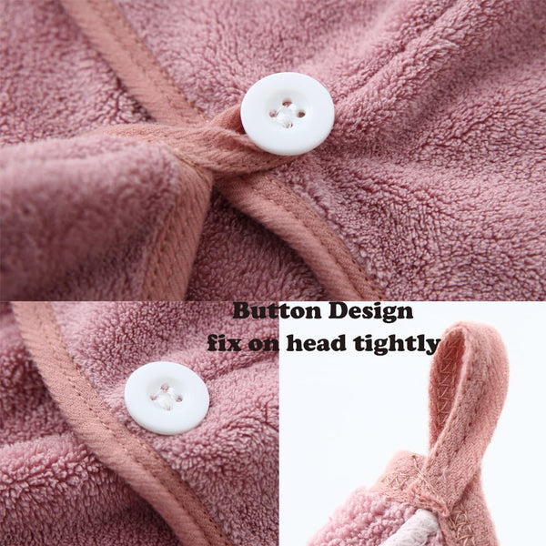M-bestl 2 Pack Microfiber Hair Towel Wrap,Hair Drying Towel with Button Design,Head Towel to Dry Curly Hair Quickly (Bean Pink)