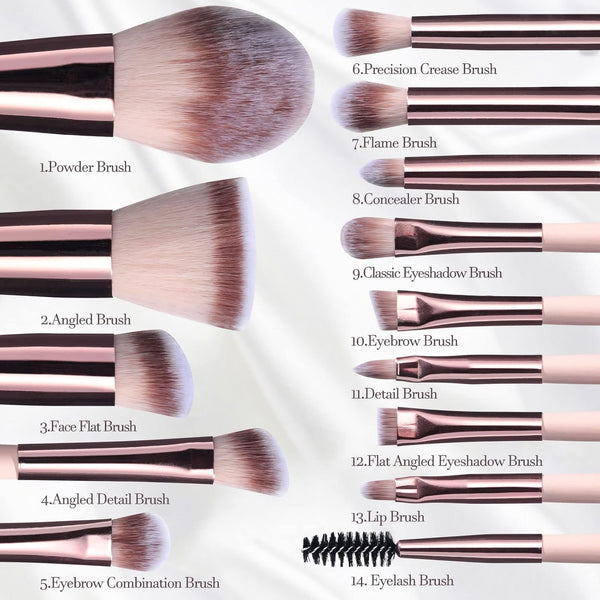 BS-MALL Makeup Brushes Foundation Powder Concealers Eye Shadows Makeup Set with LED Light Mirror 14 Pcs Mini Makeup Brushes (APINK)