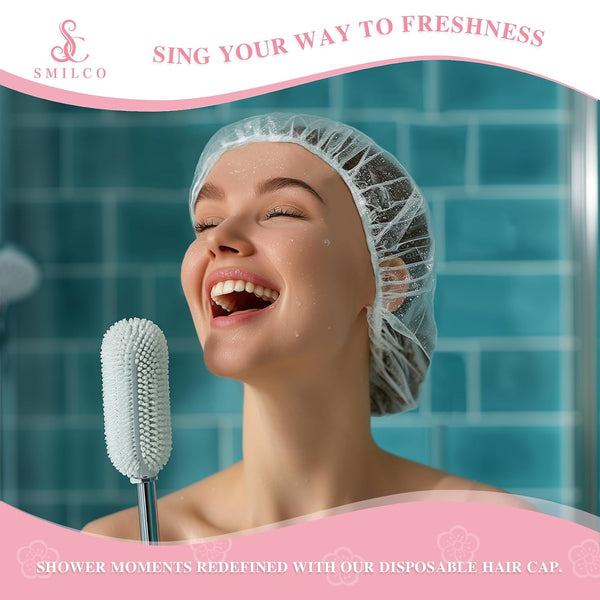 Smilco Disposable Shower Caps 100PCS - 18.1 Inch Large Plastic Hair Cap, Clear Elastic Waterproof Bath Caps - Travel Essentials, Bathing