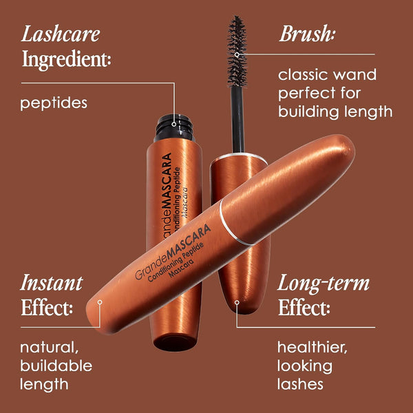 Grande Cosmetics GrandeMASCARA Conditioning Peptide Mascara – Buildable Extreme Volume & Length – Long-Lasting & Clump-Free Black – Lash &
