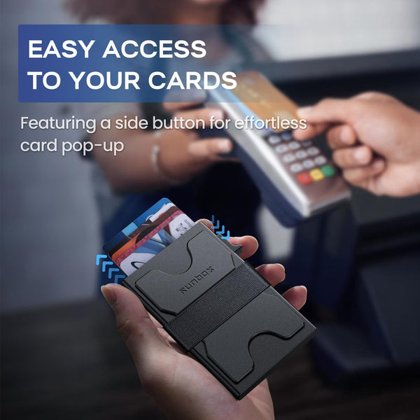 RUNBOX Slim Card Holder Wallet for Men, Minimalist RFID Blocking Wallet with Pop-Up Function, Ultra-Thin Design, Metal Business Card Cases Holds