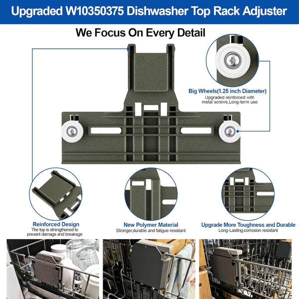 Upgraded W10350375 Dishwasher Top Rack Adjuster parts For Whirlpool WDT730PAHZ0 WDT750SAHZ0 Upper Rack Parts,WDTA50SAHZ0 WDT970SAHZ0 Dishwasher