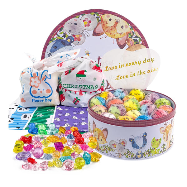 34 + 6 Bath Bombs with Crystal Toys Inside for Kids, 34PCS Organic Surprise Bath Bomb Gift Set for Christmas, Birthday, Easter, Natural Fizzy Bath