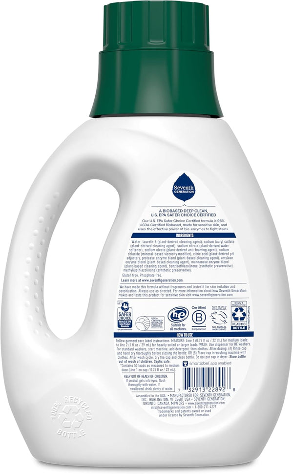 Seventh Generation Laundry Detergent, Free & Clear, 40 oz, 53 Loads Free & Clear 40 Fl Oz (Pack of 1)
