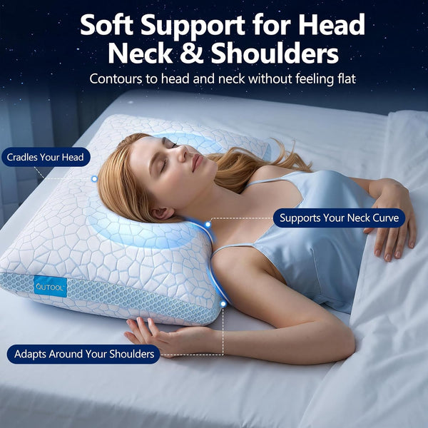 QUTOOL Enhanced Cooling Pillows for Sleeping, Shredded Memory Foam Pillows 2 Pack, Bed Pillows Queen Size Set of 2, Support yet Soft Pillow for