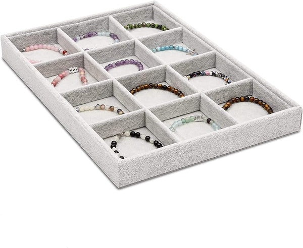 Juvale Velvet Stackable Jewelry Organizer Tray - 12-Grid Bracelet Holder & Ring Organizer - Velvet Jewelry Tray with Soft Compartments - Bracelet
