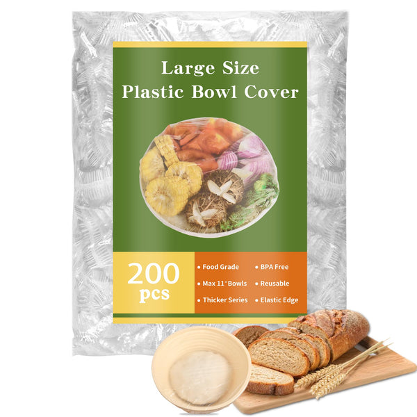 200 Bowl Covers Shower Caps for Sourdough Bread Proofing Large Elastic Reusable Plastic Wrap for Food Storage Baking Rising Meal-Prep Fermentation