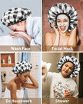 Auban Shower Cap, Shower Cap for Women Terry Cloth Lined EVA Exterior Reusable Double Layer Waterproof, Large Bath Hair Cap, Hotel Travel