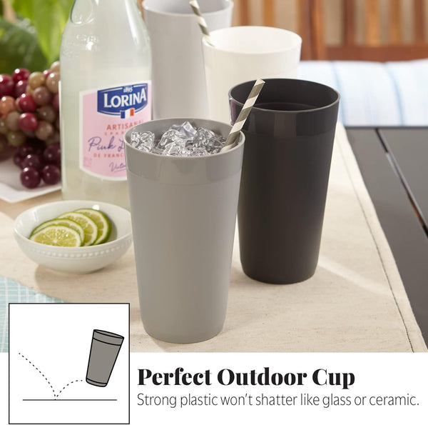 US Acrylic Newport 20 Ounce Unbreakable Plastic Stackable Water Tumblers in Grey Stone | Set of 12 Drinking Cups | Reusable, Bpa-Free, Made in the