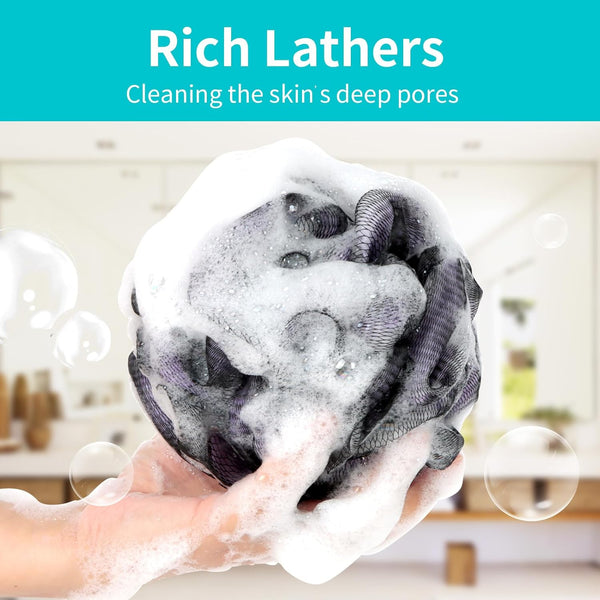 Bath Loofah Shower Sponge Body Back Scrubber Soft Mesh Shower Puffs Exfoliating Loofa for Women & Men Bath Accessories Cleaning Tool (Pack of 4