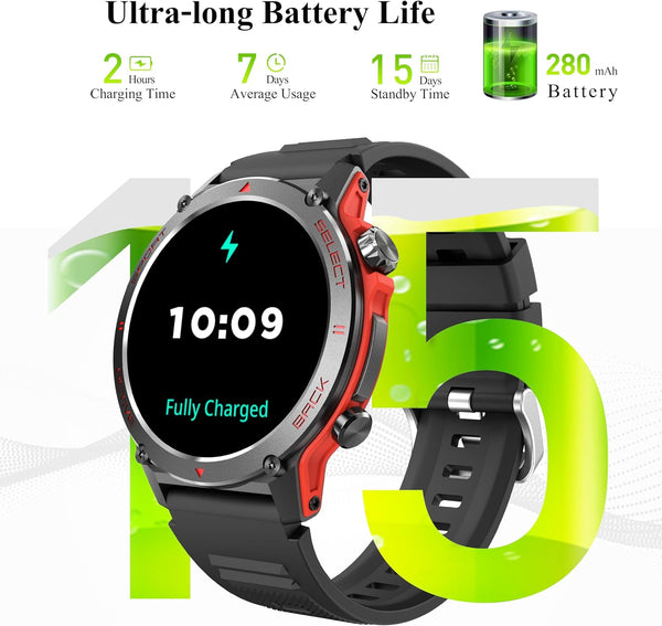 Popglory Smart Watch, 1.43''AMOLED 45mm Military Smartwatch Men Women Answer/Make Call, Digital Fitness Watch, 110+ Sports, Blood Pressure, Heart