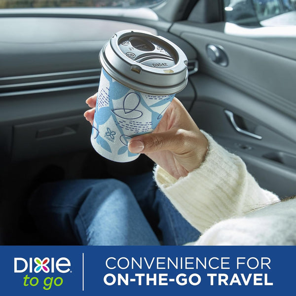 Dixie to Go Medium Paper Coffee Cups with Lids, 12 Oz, 14 Count, Disposable Cups for On-The-Go Hot Beverages