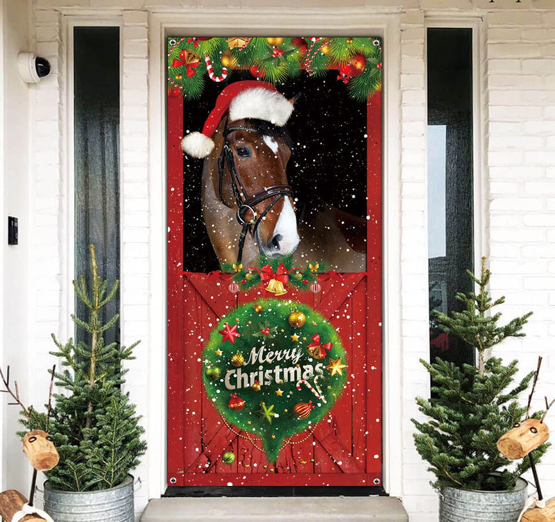 Cute Cats Merry Christmas Door Cover Funny Cats Door Banner Decoration Christmas Banner Decoration for Front Door Wall Window Xmas Decoration