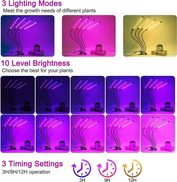 LEOTER Grow Light for Indoor Plants - Upgraded Version 80 LED Lamps with Full Spectrum & Red Blue Spectrum, 3/9/12H Timer, 10 Dimmable Level,