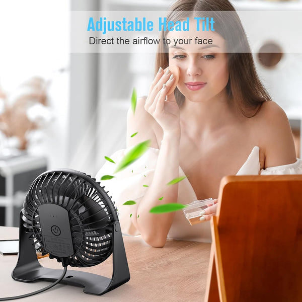 BESKAR USB Small Desk Fan, Portable Fans with 3 Speeds Strong Airflow, Quiet Operation and 360°Rotate, Personal Table Fan for Home,Office, Bedroom