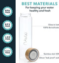 Mayu Water Bottle with Bamboo Lid, Eco Friendly & BPA Free, Plastic Free Borosilicate Glass Bottle - Zero Leak Design - for Outdoor Picnic,