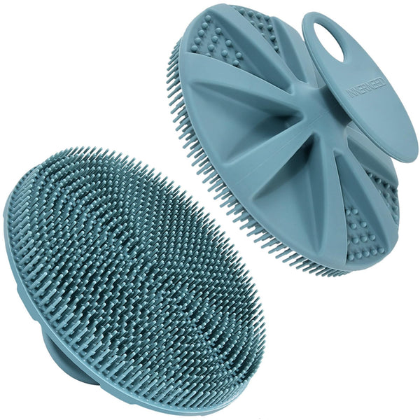 INNERNEED Food-Grade Soft Silicone Body Scrubber Shower Brush, Dark Green | Handheld Cleansing Skin Brush, Gentle Exfoliating and Lather Well,
