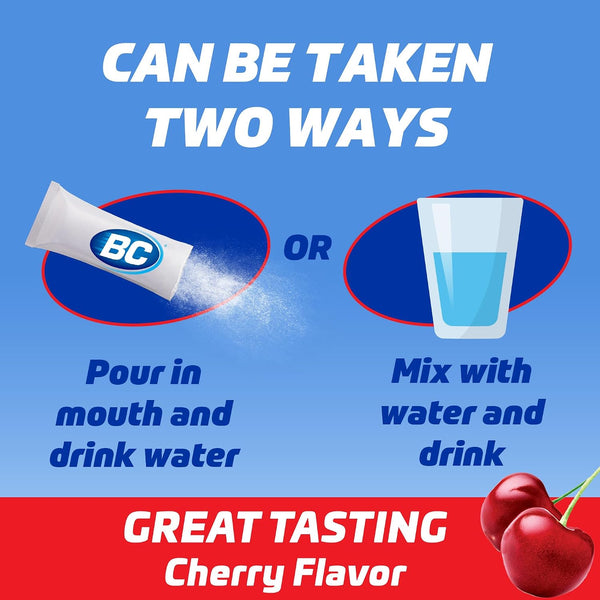 BC Powder Pain Reliever, Cherry Flavor Aspirin Dissolve Packs, 24 Count Powder Packets 24 Count (Pack of 1) Cherry Powder