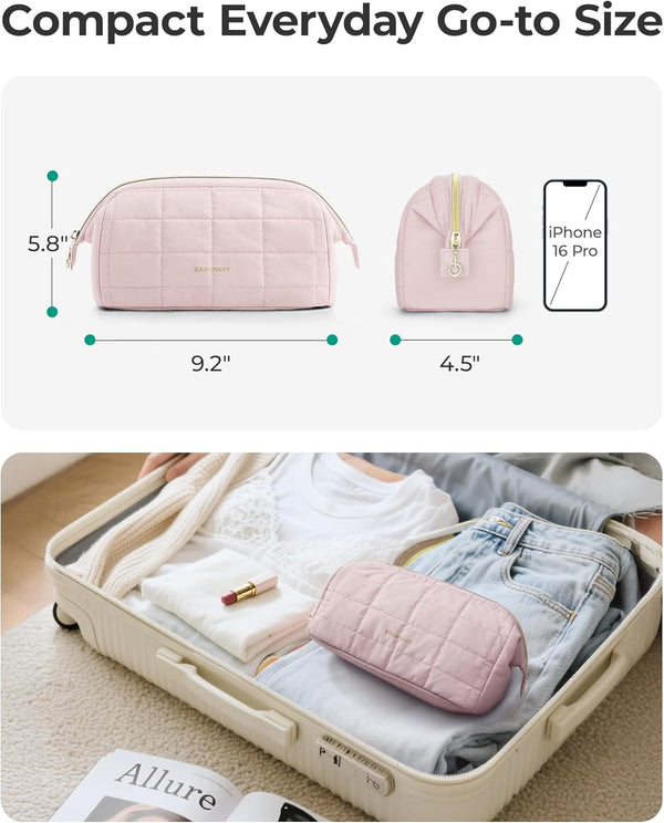 BAGSMART Makeup Bag Travel Toiletry Bag, Puffy Padded Make up Bags for Women Makeup Organizer Case, Wide-Open Pouch Purse Travel Essentials