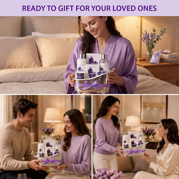 Gift Set for Women Body & Earth Spa Gifts Set Lavender Gift Baskets for Women Bath Sets with Bubble Bath Body Lotion Scented Candle Christmas