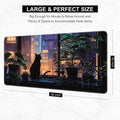 Desk Pad, Large Gaming Mouse Pad, 32" x 16", City Cat | XXXL Extended Waterproof Desk Mat, Non-Slip Rubber Base, Stitched Edges, Desktop Decor for