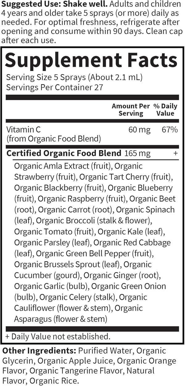 Garden of Life Organics Vitamin C Spray for Kids and Adults - Orange Tangerine, Vitamin C Supplement, Antioxidant for Immune Support and Skin