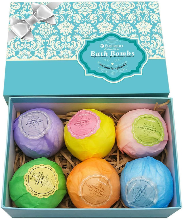 Bath Bombs Gift Set - 6 XXL Bubble Bath Fizzies (4.1 Oz Each) with Natural Dead 