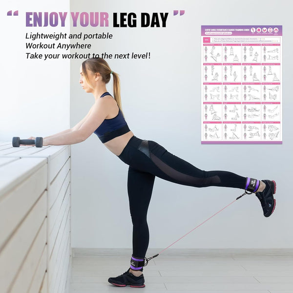 Ankle Resistance Bands with Cuffs, Ankle Bands for Working Out, Kickbacks Hip, Leg Glute Exercise Equipment with Training Poster, Resistance