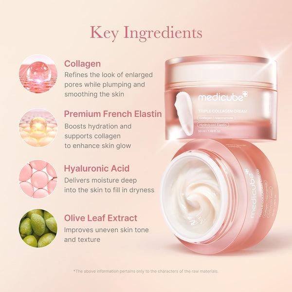 Medicube Triple Collagen Cream - Hydrating & Firming Moisturizer with Hyaluronic Acid, Premium Elastin, Shea Butter - Wrinkle Care & Boosts