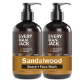 Every Man Jack Beard + Face Wash - Sandalwood Scent - Gently cleanse skin and soften beard - Made with Glycerin and Aloe - 6.7 fl. oz (2 Pack)