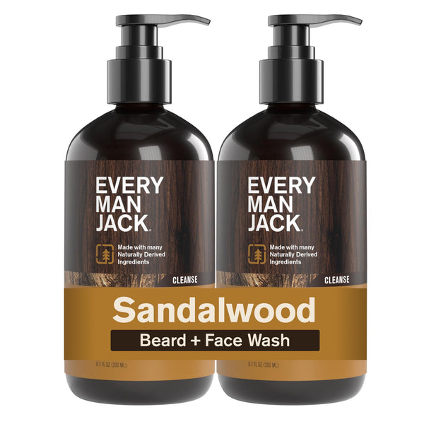 Every Man Jack Beard + Face Wash - Sandalwood Scent - Gently cleanse skin and soften beard - Made with Glycerin and Aloe - 6.7 fl. oz (2 Pack)