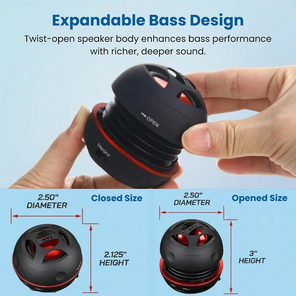 AYL Mini Speaker System, Portable Plug-in Speaker with 3.5mm Aux Input & 3.5 mm Jack, External Audio for Laptop, MP3, iPhone – Small Wireless