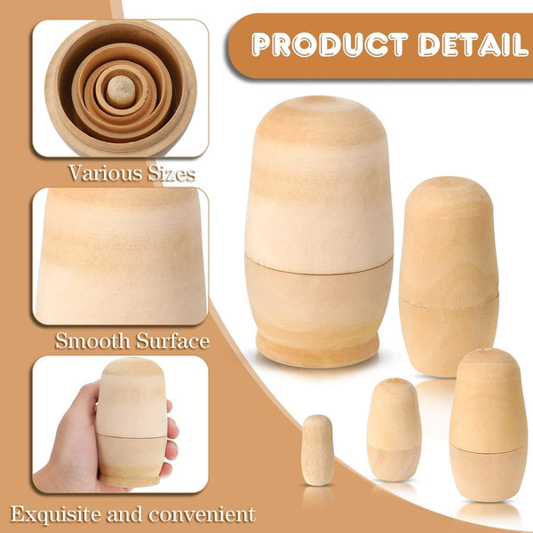 Charniol 15 Pieces Unpainted Blank Russian Nesting Dolls Plain Unfinished Wooden Nesting Dolls Handmade DIY Traditional Matryoshka for Kids Teens