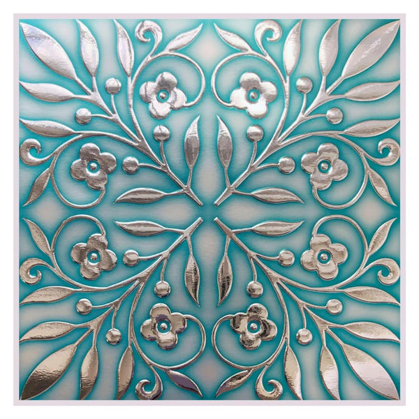 Main Street Peel and Stick Wallpaper Tiles, Teal & Silver Leaves, 24-Pack | 8"x8" tiles, covers 10.67 sq ft. Peel-and-stick paper, no extra