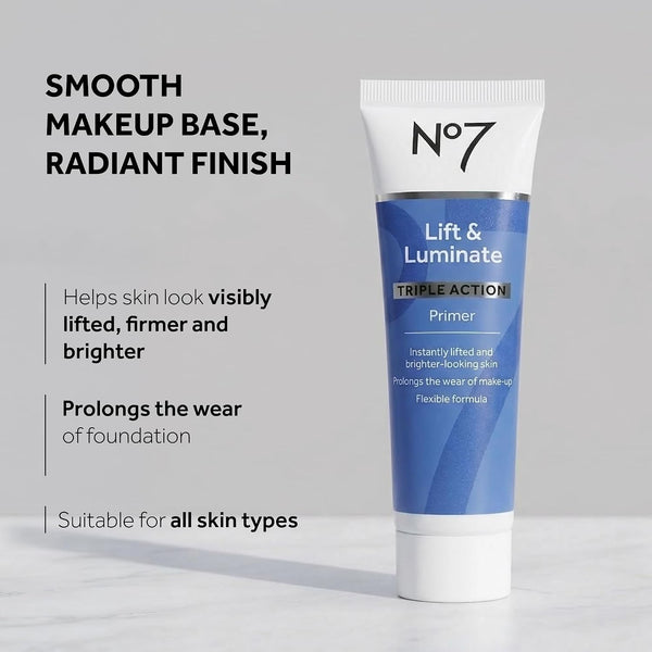 No7 Lift & Luminate Primer - Hydrating Primer with Niacimamide - Creates Smooth Base for Makeup Application & Illuminates Skin Glow (30Ml)