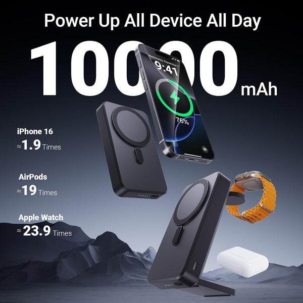 Kysson Foldable 3 in 1 Charging Station for Multiple Devices, Travel Wireless Charger for MagSafe Charger Stand, Magnetic Charging Stand for