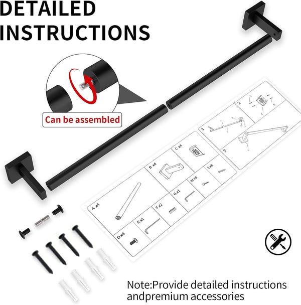 MKO Towel Bar for Bathroom, 24" Hand Towel Holder with Metal, Black Towel Rack Hanger Sturdy Wall Mounted for Kitchen Home Essentials, 2 Pack