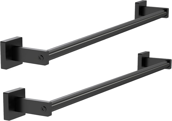 MKO Towel Bar for Bathroom, 24" Hand Towel Holder with Metal, Black Towel Rack Hanger Sturdy Wall Mounted for Kitchen Home Essentials, 2 Pack
