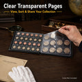 300-Pocket Coin Collection Album for Coins up to 38mm | PU Leather, 240 Small and 60 Large Pockets, Clear Anti-Drop Sleeves for Coin Collectors,