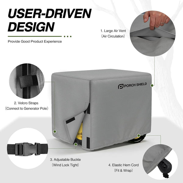 Porch Shield Waterproof Universal Generator Cover 38 x 28 x 30 inch - for Most Generators 5500-15000 Watt, Gray Gray 38''(L) x 28''(W) x 30''(H)