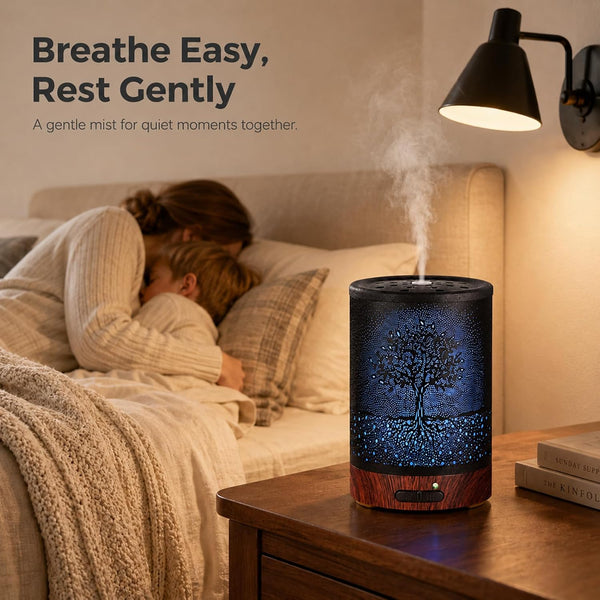 Metal Essential Oil Diffuser 7 Color LED Lights Auto Shut Off Tree