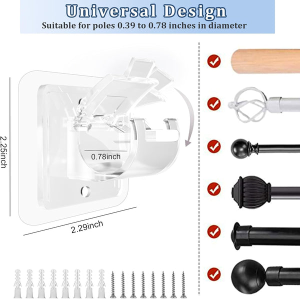Self Adhesive No Drill Adjustable Curtain Rod Holder Hooks Brackets | Nail Free,No Drilling,Non Screw,Stick on Renter Friendly Hanger for Bathroom
