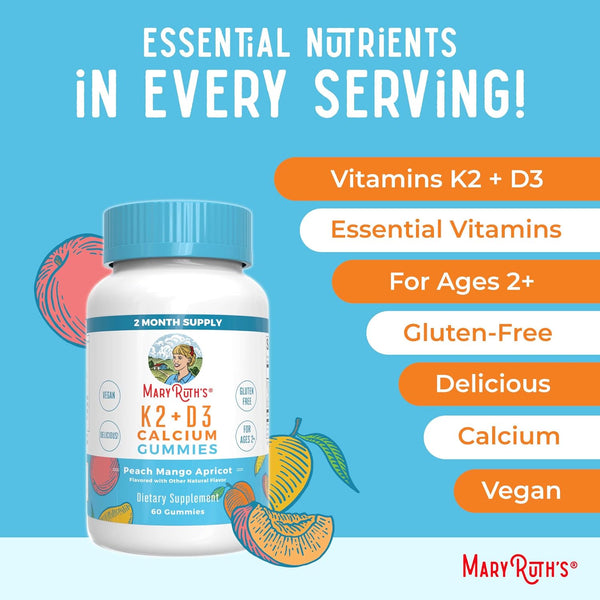 Maryruth Organics Calcium with Vitamin D & Vitamin K2, 2 Month Supply, Calcium Supplement Supports Bone Health & Joint Support, with Vitamins D3