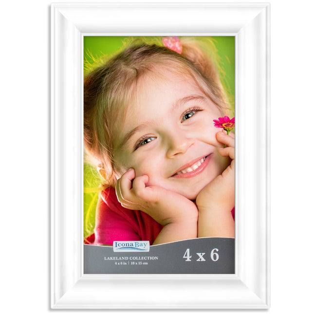 Icona Bay 4X6 White Picture Frame - Contemporary Photo Frame 4 X 6 - Composite Wood Frame for Walls or Tabletop - Lakela