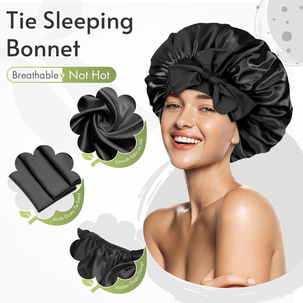 BONNET QUEEN 2Pcs Pack Satin Bonnet Cool Breathable Single Layer Silk Bonnet for Sleeping Women Hair Bonnet Night Sleep Cap Scarf Wrap for Curly