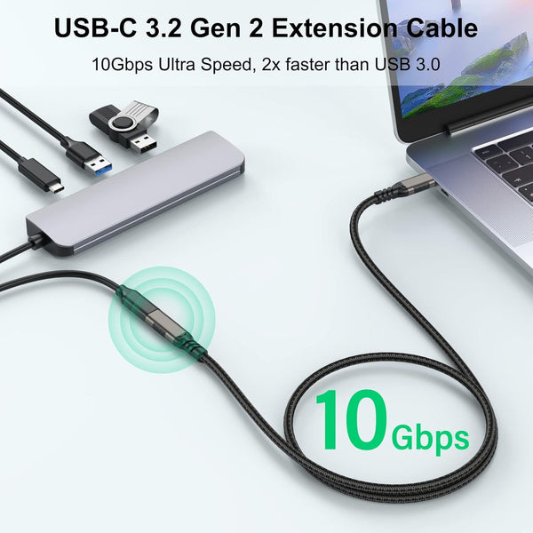 USB C Extension Cable 6.6Ft Male to Female Cord Support 4K Video Output, Fast Charge 100W, Data Transfer 10Gbps, USB 3.2 Gen 2 Extender for PC,